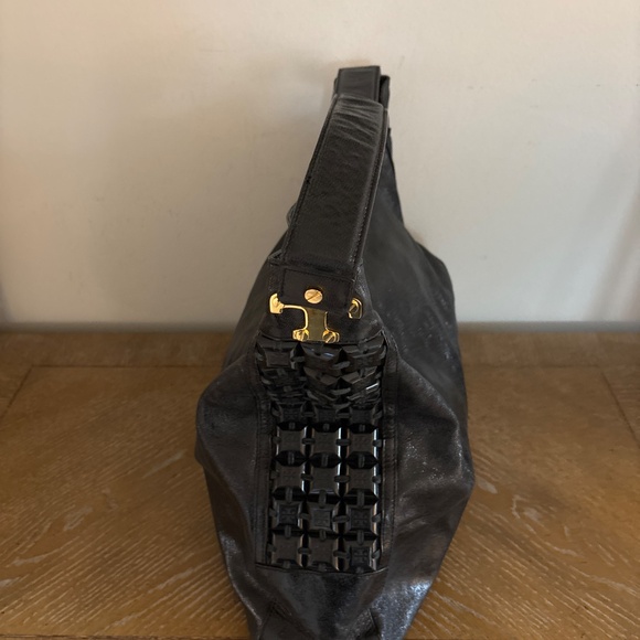 Tory Burch Large Black Glazed Leather Hobo Shoulder Handbag - Picture 3 of 9